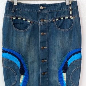 Vintage Y2K Oilily Embroidered Denim Pencil Skirt Sz 4 EVC One Owner
